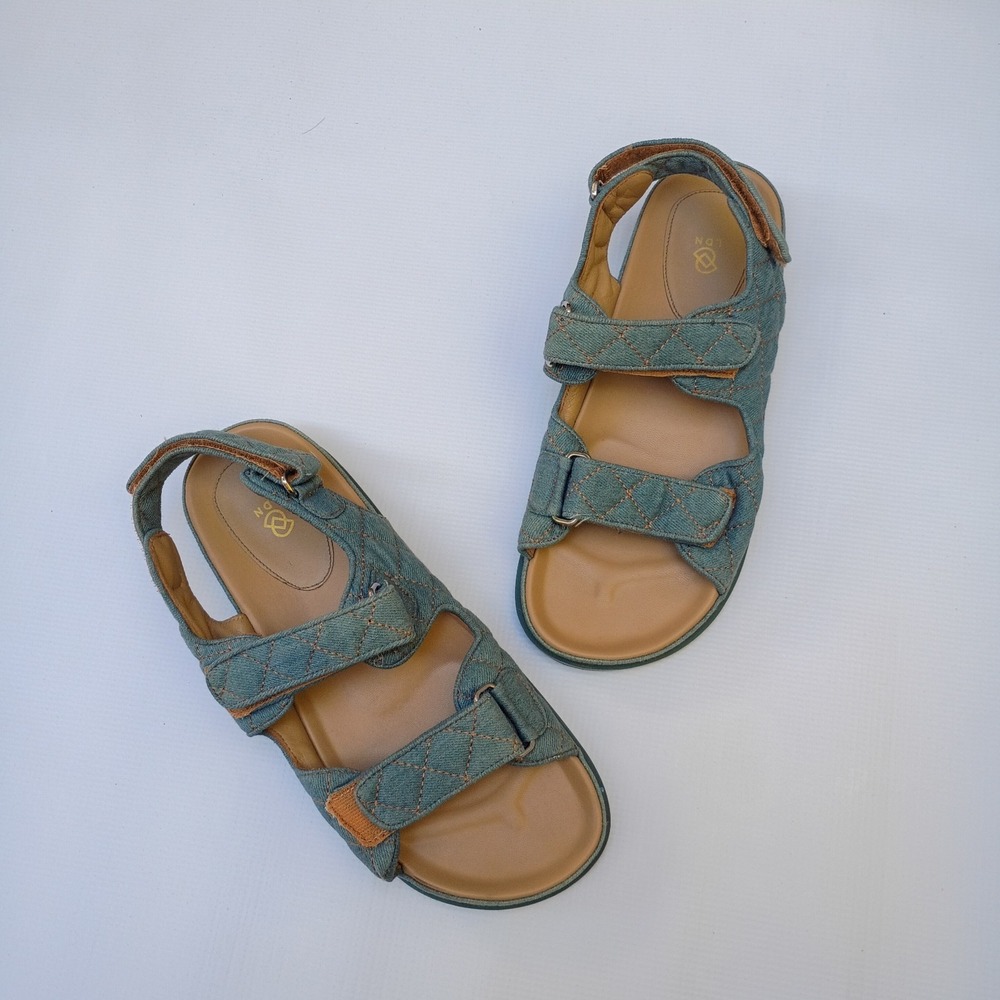 LDN Denim Dad Sandals Blue Quilted Flat Strap Yiren Yueji D5 19-01 Womens 10.5